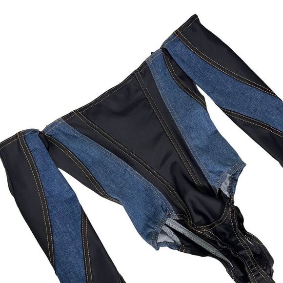 Mugler Corset Bodysuit in Medium Blue & Black - Picture 9 of 11